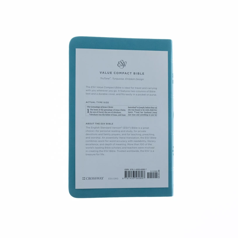 ESV Value Compact Bible -Trutone, Turquoise, Emblem Design 8 ESV Value Compact Bible -Trutone, Turquoise, Emblem Design - Image 6