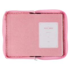 KJV Pink And Saddle Tan Faux Leather Mini Pocket Bible W/ Zipper -SHOPtheWORD store 206 0989 2