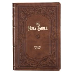 Christian Art Gifts KJV Art Nouveau Framed Saddle Tan Faux Leather Bible – Thumb Index